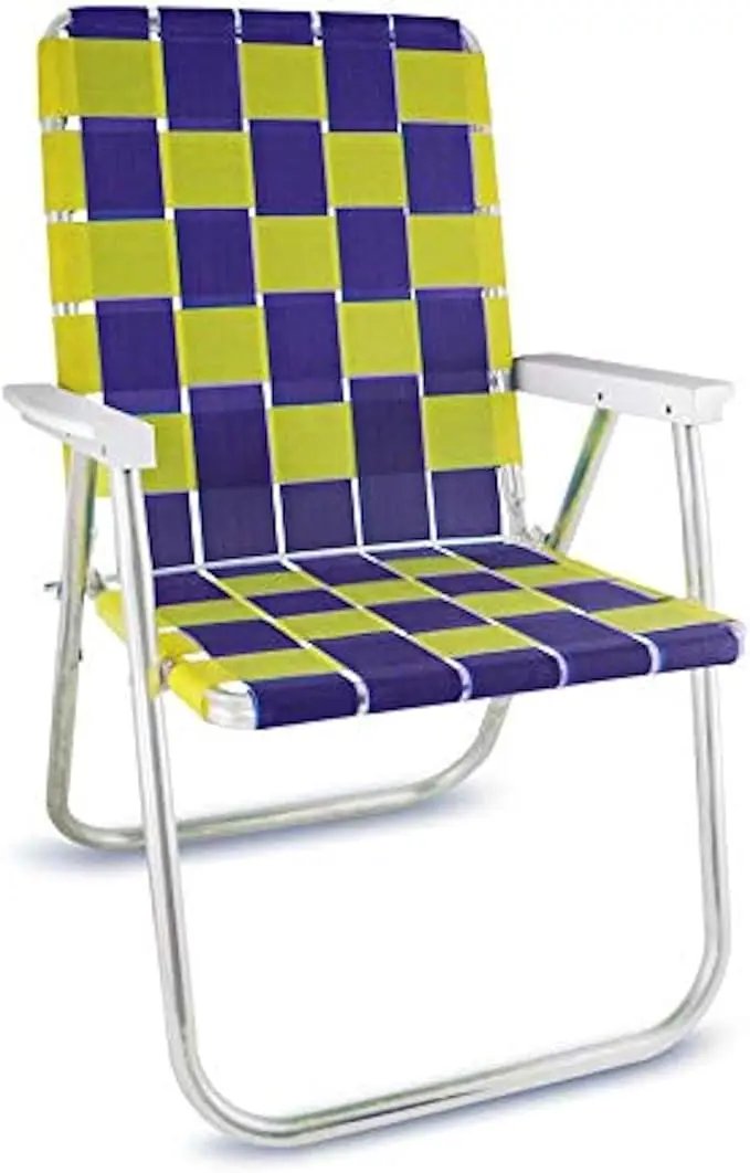 Lawn Chair USA Folding Aluminum Outdoor Patio Lawn Chair | Heavy-Duty Webbed Chairs for Camping, Sports, Beach, Yard & Tailgating | Lightweight Portable | Classic - Purple/Yellow by GreenHaven Gardens