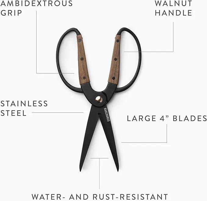 Barebones Garden Scissors - Walnut Scissors - Garden Supplies and Indoor Plant Accessories - Plant Shears with Wide Handles - Comfortable Fit Hand Pruners (Large) by GreenHaven Gardens