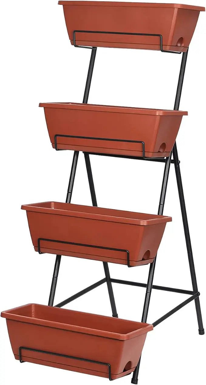 Tuenort Vertical Raised Garden Bed 4 Tiers Planter Box Freestanding Garden Planter with 4 Container Boxes for Growing Vegetables Herbs Flowers on Patio Balcony Red by GreenHaven Gardens