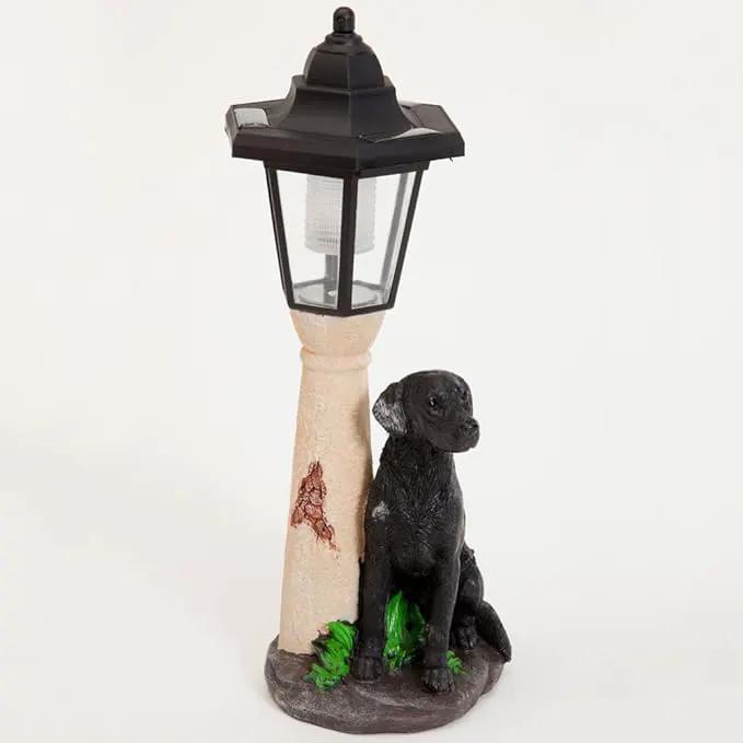 Bits and Pieces-Solar Black Lab Lantern-Solar Powered Garden Lantern - Resin Dog Sculpture with LED Light by GreenHaven Gardens