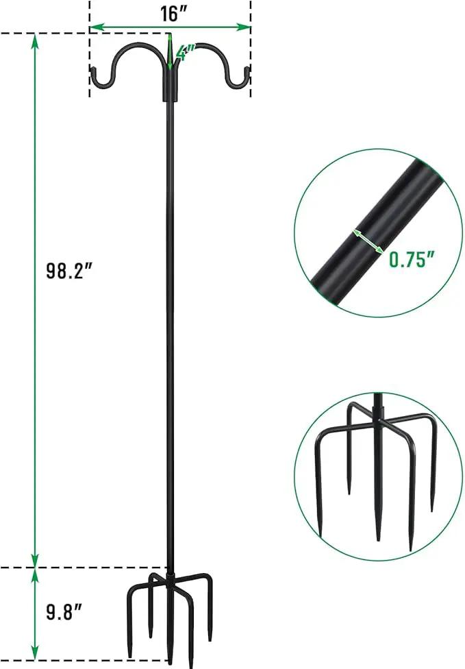 FEED GARDEN Adjustable Double Shepherds Hook for Outdoor with 5 Prong Base 108 Inch Heavy Duty Two Sided Bird Feeder Pole for Hanging Plant Baskets, Solar Light Lanterns, Wind Chimes by GreenHaven Gardens