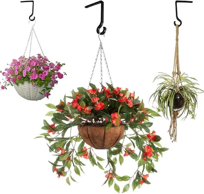 Hanging Plant Bracket 6inch Metal Plant Hook Shepherds Hook Decorative Wall Plant Hanger for Hanging Lanterns, Bird Feeder, Flower Basket, Home Decor Indoor & Outdoor (2, Gold Hammertone) by GreenHaven Gardens