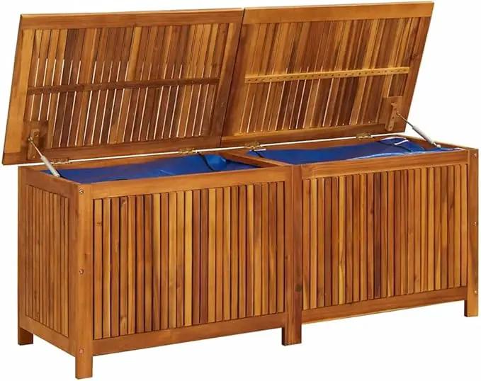 vidaXL Outdoor Storage Box, Deck Box with Gas-Lift Lid, Storage Chest with Water-Resistant Zippered Bag Inside, 59.1''x19.7''x22.8'', Solid Acacia Wood by GreenHaven Gardens