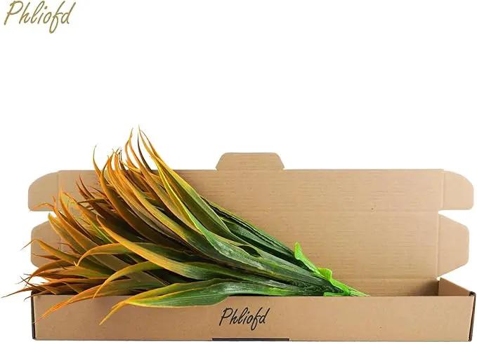 32 Pcs Artificial Grass Fake Plants 17.3in Outdoor Plastic Plants UV Resistant Greenery Fake Grass for Home Window Garden Office Patio Hanging Planter Pathway Front Porch Décor Orange Yellow by GreenHaven Gardens