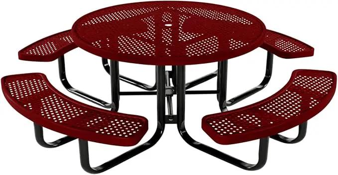 Coated Outdoor Furniture Heavy-Duty Portable Outdoor Kids Table with Umbrella Hole, Punched Steel Kids Picnic Table, Commercial-Grade, Made in America (46 In, Round, Childrens, Textured Burgundy) by GreenHaven Gardens