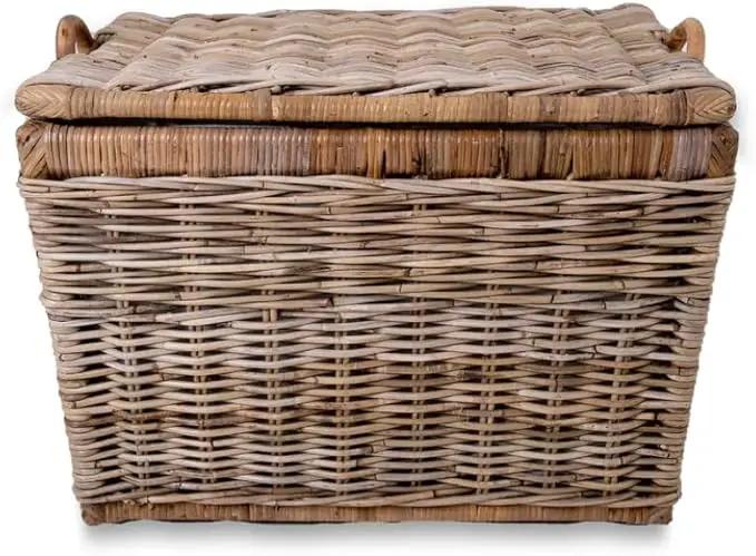 The Basket Lady Lift-Off Lid Wicker Storage Basket, Medium, 20 in L x 15 in W x 14 in H, Serene Grey… by GreenHaven Gardens