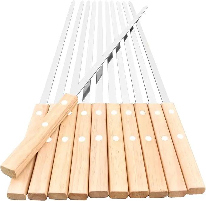 22-Inch Long Flat BBQ Skewers, HONSHEN 3/8 Inch Heavy Duty Stainless Steel Wide Blade with hardwood Handle barbecue skewers for Grilling Meat,Chicken,Beef-Set of 12 (22Inch Flat BBQ Skewers 12p) by GreenHaven Gardens