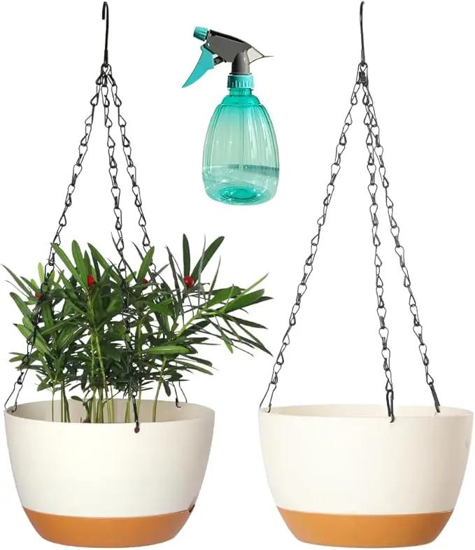 2 Pack Hanging Pots for Plants Outdoor Indoor, 10 Inch Hanging Planters with Drainage Hole (10 inch-White) by GreenHaven Gardens