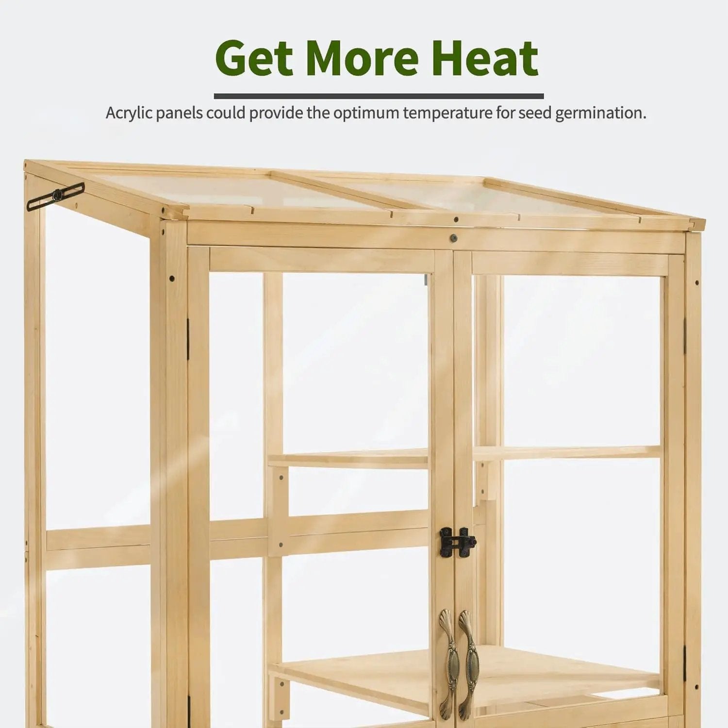 Macrout Cold Frame Greenhouse, Tall Wooden Greenhouse for Outdoor Indoor Use with Polycarbonate Panels, 3 Tier Garden Cold Frame with Drawer and Shelves, 0864 (Natural) by GreenHaven Gardens