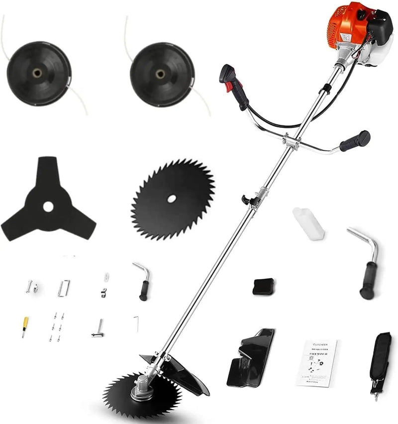 COOCHEER 4 in 1 Brush Cutter Gas Powered,58cc Weed Wacker Gas Powered, 2 Cycle Straight Shaft String Trimmer Grass Cutter Machine for Lawn and Garden Care Trimming, Orange by GreenHaven Gardens
