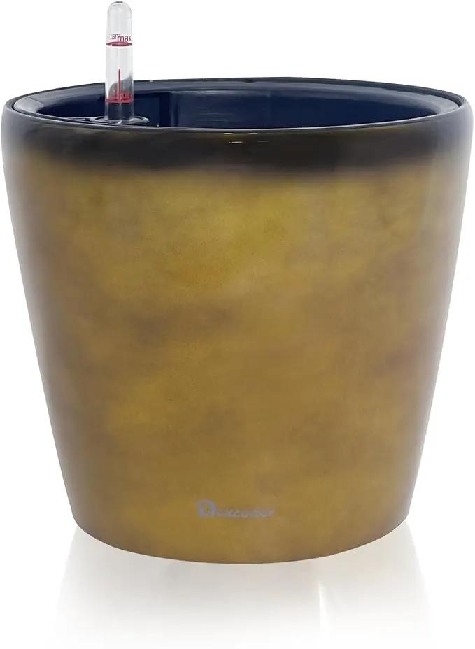 Dexceder 11x10 Inches Self Watering Planter Indoor Outdoor, Inner Pot Design, Thickened Table Flower Plant Pot with Water Level Indicator (Yellow Brown Gradient) by GreenHaven Gardens