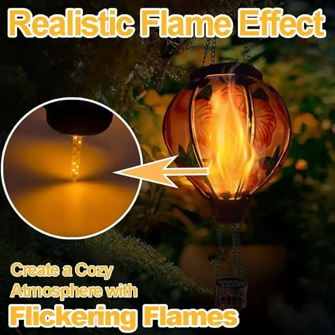 2PCS Solar Hot Air Balloon Flickering Flame Hanging Garden Light with Shepherd's Hooks, Waterproof Glass Outdoor Lantern for Yard Patio, Mother's Day Gift, 18" H Hummingbird & Flower by GreenHaven Gardens