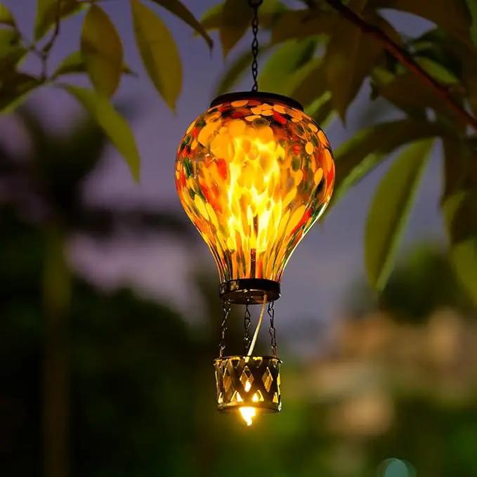 Starsoul Hot Air Balloon Solar Lantern Glass Outdoor Hot Air Balloon Solar Flickering Flame Light Waterproof Hanging Lantern for Garden Yard Patio Decorations by GreenHaven Gardens