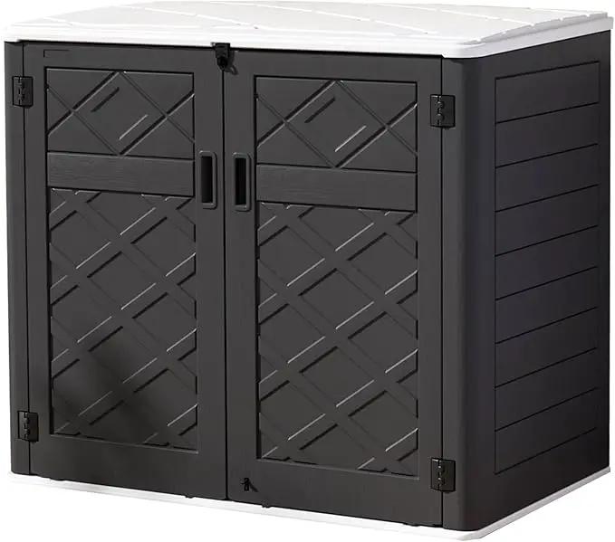 Resin Outdoor Storage Shed, 38 cu.ft Outdoor Storage Box Waterproof for Garden Tools, Patio Furniture, Trash Cans, Garage Storage, Lockable (Black) by GreenHaven Gardens