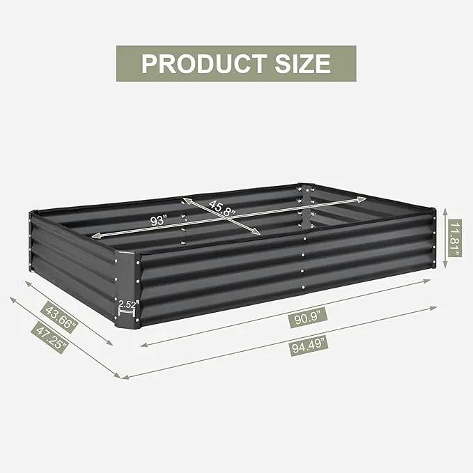 Domi Galvanized Raised Garden Bed, 8x4x1Ft Thickening Metal Planter Box for Vegetables Bottomless for Backyard Outdoor, 1" Deep w/ 228 Gallon Capacity - Dark Gray by GreenHaven Gardens