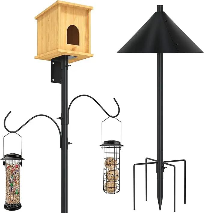 ERYTLLY Bird House Pole 80 Inch Bird Feeder Pole with Squirrel Baffle and 2 Hooks - Heavy Duty Bluebird Feeder Support Rod Stand Set for Outside, Yard, Garden by GreenHaven Gardens