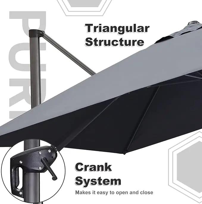 PURPLE LEAF 9' X 11.5' Patio Umbrella with Base Rectangle Cantilever Umbrella Outdoor Offset Umbrella with 360-degree Rotation for Garden Deck Pool Patio Light Grey by GreenHaven Gardens