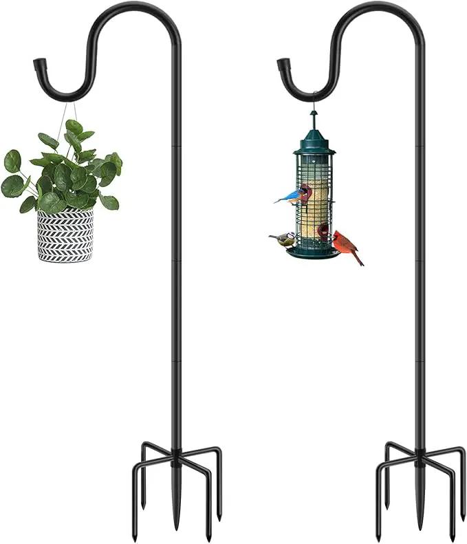 Shepherds Hooks for Outdoor, 48 Inches Garden Bird Feeder Pole for Hanging Bird Feeder, Plant Baskets, Solar Light Lanterns, Outdoor Plant Hanger Hook with 5 Base Prongs, 2 Packs by GreenHaven Gardens