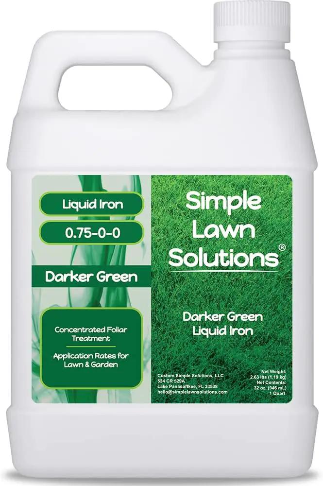 Simple Lawn Solutions - Liquid Iron Fertilizer Darker Green - Chelated Micronutrients - Concentrated Green Booster for Turf Grass, Indoor Plants and Outdoor Garden (32 Ounce) by GreenHaven Gardens