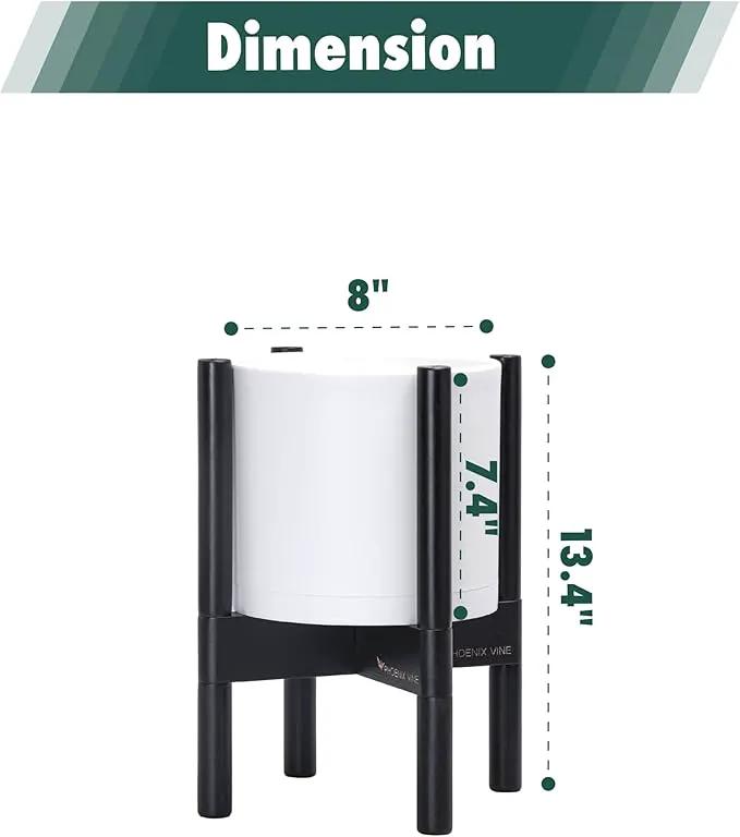 D'vine Dev Planter Pot with Stand - 8 Inch Plastic Cylinder Flower Pot with Wood Planter Holder for Indoor, Matte White Pot + Ebony Stand, 55-C-K-1 by GreenHaven Gardens