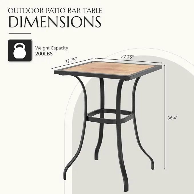 AECOJOY Outdoor Height Bar Table, 36'' Metal Frame Bar Table Bistro Square Table with Wooden Top, High Top Outdoor Pub for Patio Garden Lawn Poolside, Brown by GreenHaven Gardens