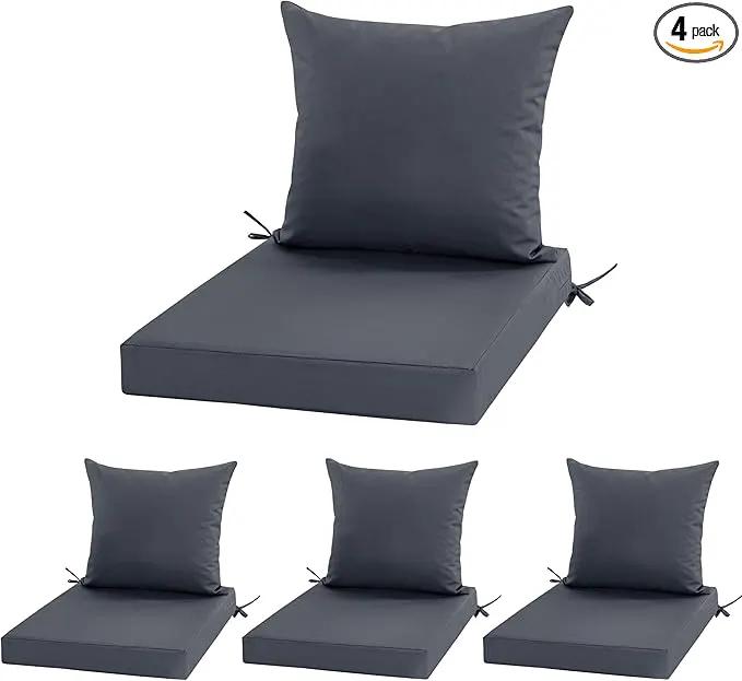 24x24 Inch Outdoor Cushions for Patio Furniture, Waterproof Outdoor Chair Cushions w/Fade-Resistant, Removable & Machine-Washable Covers, Deep Seat Sofa/Couch Pads Replacement – Set of 4, Dark Grey by GreenHaven Gardens