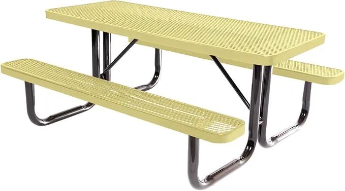 Coated Outdoor Furniture Heavy-Duty Portable Outdoor Picnic Table, Thermoplastic Coated Expanded Metal Commercial-Grade Patio Dining Furniture Made in America (6ft Rectangular, Textured Sandstone) by GreenHaven Gardens