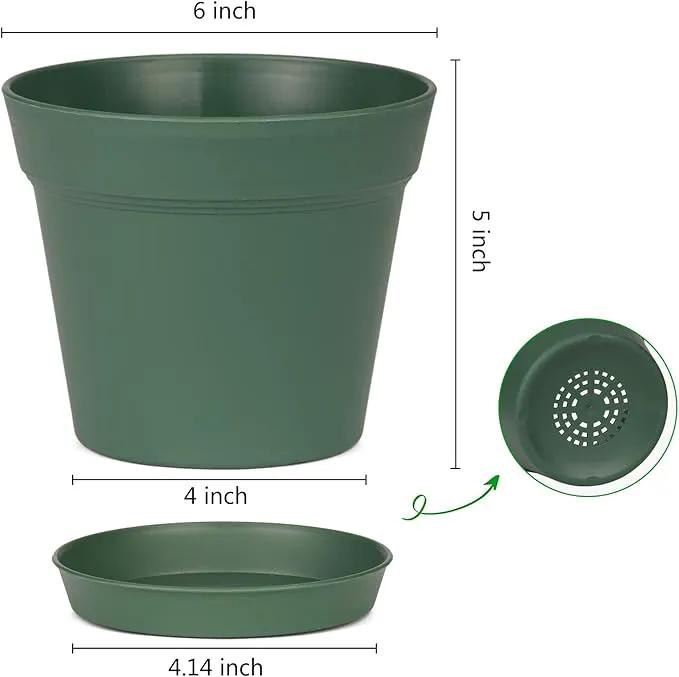 Homenote Plant Pots,15 Pack 6 inch Flower Pots with Multiple Drainage Holes and Saucers,Plastic Planters for All Home Garden Flowers Succulents(Green) by GreenHaven Gardens