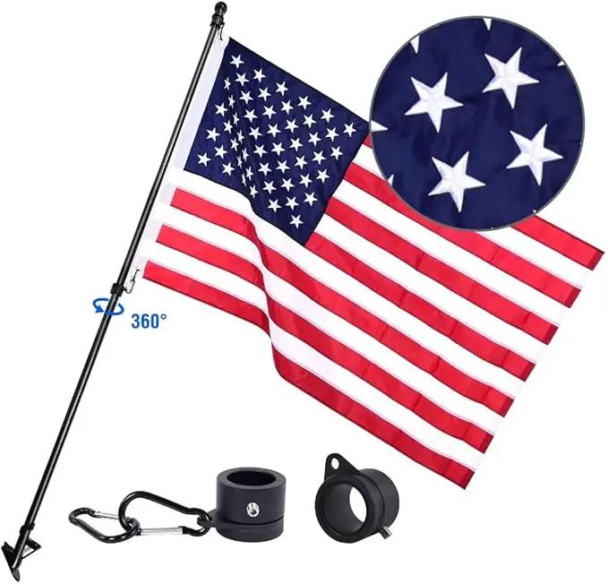 Quarut House Flag Pole Kit,Including 6Ft Stainless Steel Flag Pole,Heavy Duty Nylon 3x5 Ft American Flag,Aluminum Alloy Rings and Bracket.Wall Mounted Flagpole Set for Residential Commercial（Black) by GreenHaven Gardens