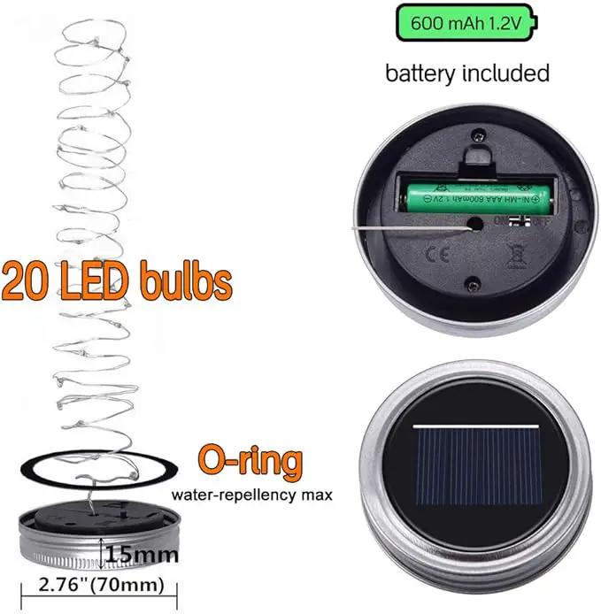 Solar Mason Jar Lights [Updated], 8 Pack 20 LED Waterproof Fairy Firefly Jar Lids String Lights with Hangers(NO JARS), Patio Yard Garden Wedding Decoration - Warm White