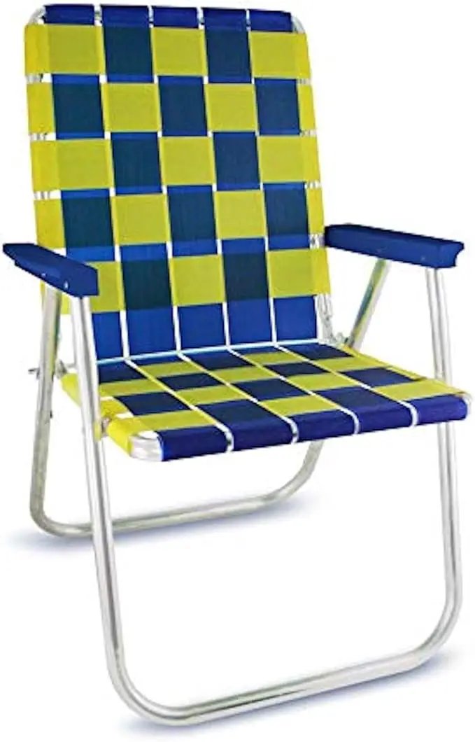 Lawn Chair USA Folding Aluminum Outdoor Patio Lawn Chair | Heavy-Duty Webbed Chairs for Camping, Sports, Beach, Yard & Tailgating | Lightweight Portable | Classic - Blue/Yellow by GreenHaven Gardens