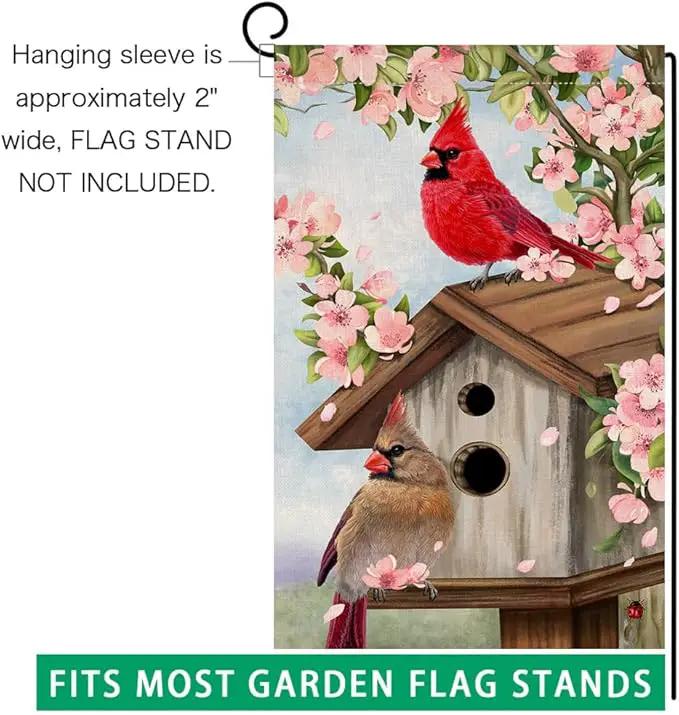 BLKWHT Spring Cardinal Bird Garden Flag 12x18 Vertical Double Sided Pink Flowers Tree Summer Farmhouse Holiday Outside Decorations Burlap Yard Flag BW792 by GreenHaven Gardens