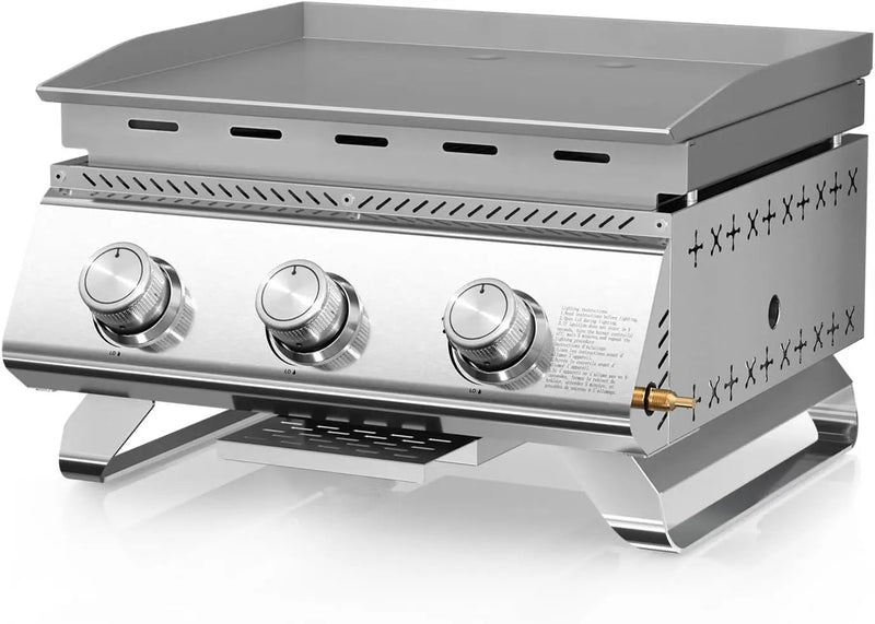 R.W.FLAME 3-Burner Tabletop Propane Gas Grill Stainless Steel Portable Outdoor Griddle,24,000 BTU Compact Flat Top Camping BBQ Grill,347 Sq. In. Cooking Area by GreenHaven Gardens