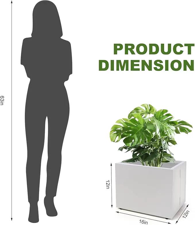 Metal Planter Box Rectangular Block-No Installation Required Galvanized Steel Long Box Planter Modern Outdoor Planters All-Weather Use with Drainage Holes for Patio/Porch,16 ×12×12IN（White） by GreenHaven Gardens