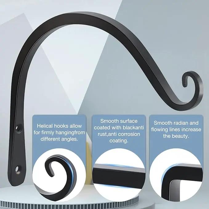 Gtongoko 2 Pack 8 Inch Plant Hangers Outdoor Metal Hanging Plant Bracket Bird Feeder Plant Hooks for Hanging Flower Basket, Wind Chimes, Solar Lanterns, Black by GreenHaven Gardens