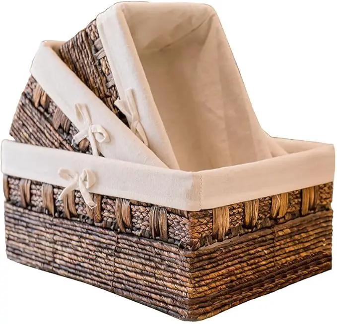 Handmade Woven Maize and Hyacinth Storage Basket,Kingwillow, (Set of 3) by GreenHaven Gardens