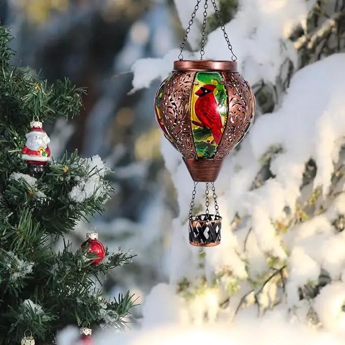 Starsoul Cardinal Hot Air Balloon Solar Lantern with Flame Candle, Hanging Hot Air Balloon Outdoor Solar Lanetrns Waterproof for Garden Patio Yard, Mother's Day Xmas Christmas Woman Gifts by GreenHaven Gardens