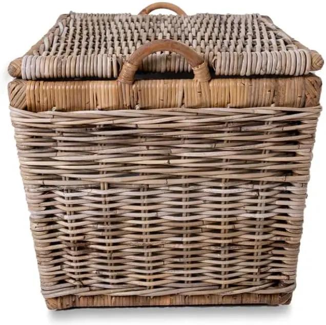 The Basket Lady Lift-Off Lid Wicker Storage Basket, Large, 24.5 in L x 18 in W x 17.5 in H, Serene Grey… by GreenHaven Gardens
