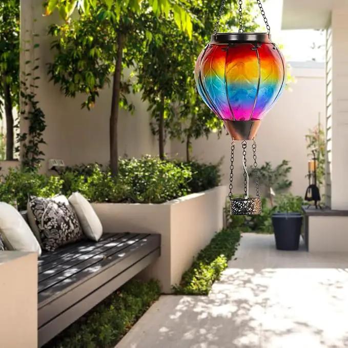 Starsoul 2 PC Rainbow Hot Air Balloon Solar Lantern with Flame Glass Outdoor Hanging Hot Air Balloon Solar Light Waterproof Garden Patio Yard Party Decorations by GreenHaven Gardens