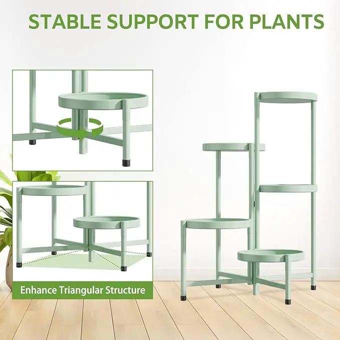 iDavosic.ly 5 Tier Large Plant Stand Indoor, 10 Inch Wide Corner Tall Metal Plant Stands Outdoor for Multiple Plants, Folding Tiered Flower Display Holder Rack Shelf, Light Green by GreenHaven Gardens