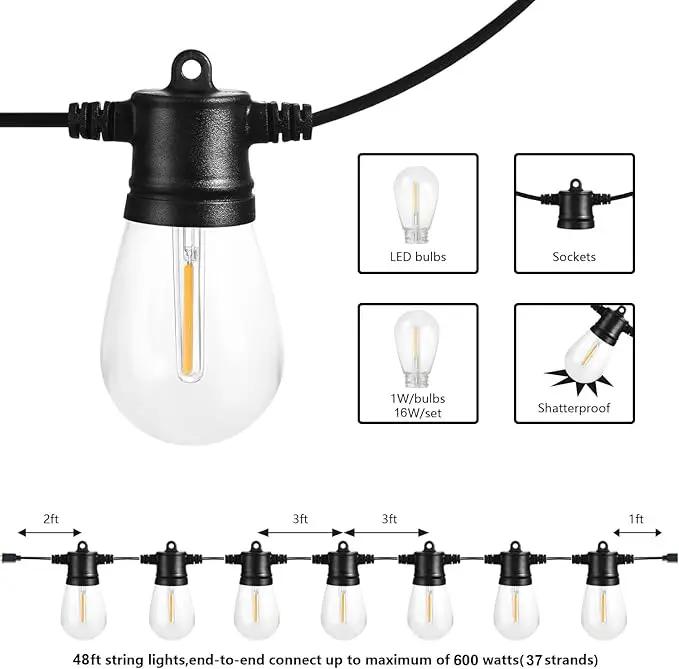 SUNTHIN Outdoor String Lights, 48FT Patio Lights with 16 LED Shatterproof Bulbs for Outside, Backyard, Deck, Porch, Garden, Bistro, Cafe, Party by GreenHaven Gardens
