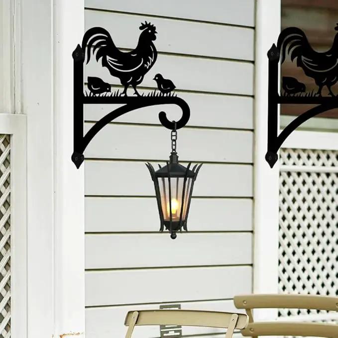peacoblue Iron Plant Hangers Hooks for Outdoor Indoor Hanging Plants Fern Pots, Lantern, Bird Feeder, Wind Chimes, 12”x14” Rooster Weather Resistant Metal Wall Brackets for Garden, Farmhouse(Rooster) by GreenHaven Gardens