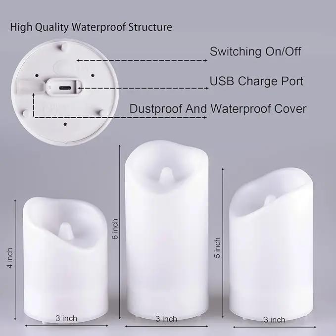 2 in 1 Rechargeable Candles, USB Solar Candles Outdoor Waterproof, Long Lasting Battery Operated Led Electric Flickering Flameless, for Outdoor Lanterns, Wedding, Christmas, Table Decorations by GreenHaven Gardens