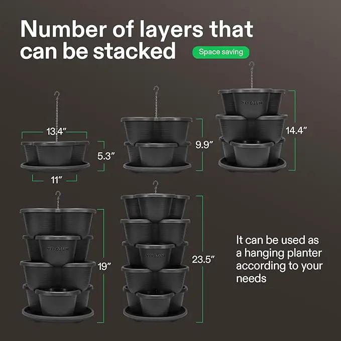 VIVOSUN 5 Tier Vertical Gardening Stackable Planter for Strawberries, Flowers, Herbs, Vegetables, Black by GreenHaven Gardens