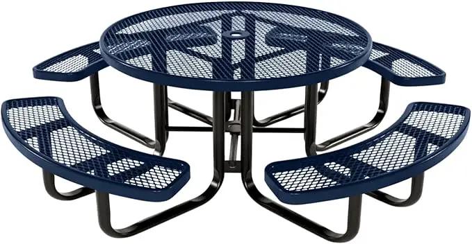 Coated Outdoor Furniture Heavy-Duty Portable Outdoor Kids Table with Umbrella Hole, Expanded Metal Kids Picnic Table, Commercial-Grade, Made in America (46 In, Round, Childrens, Textured Dark Blue) by GreenHaven Gardens