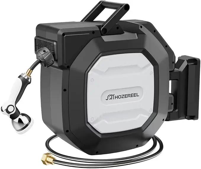 5/8" x 100 ft Heavy Duty Retractable Garden Hose Reel by HOZEREEL, Outdoor Garden Hose Reels - Self Retract Wall Mount Hose Reel Automatic Storage, Any Length Lock, 10 Pattern Nozzle by GreenHaven Gardens