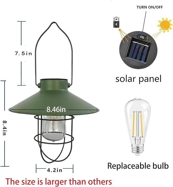 pearlstar Solar Lantern Outdoor Hanging Light Metal Farmhouse Solar Lamp with Warm White Edison Bulb Design for Garden Yard Patio Proch Decor(Green) by GreenHaven Gardens