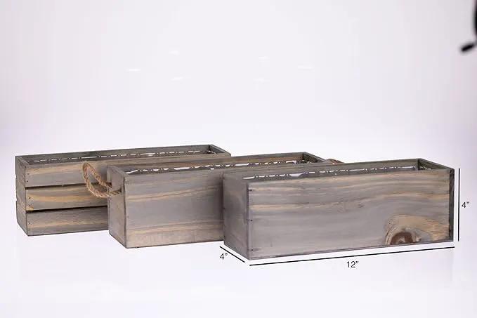 Wooden Planter Box with Handle, Rustic Barn Wood, Plastic Liner l Garden Decor l Restaurant and Wedding Decorations l Wedding Table Centerpiece (12x4 w Handle Set of 4, Natural) by GreenHaven Gardens