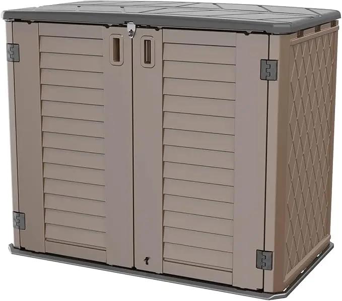 Horizontal Resin Storage Shed, 34 Horizontal Cu.ft Outdoor Storage Cabinet Waterproof for Garden/Backyard/Home/Pool, Lockable(34 Cu.ft-Brown) by GreenHaven Gardens