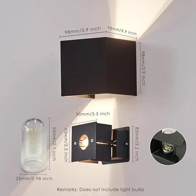 LANFU LED Aluminum Wall Lamp IP65 Waterproof, Black Modern Fashion Square Wall Lamp Wall Type Replaceable Bulb by GreenHaven Gardens